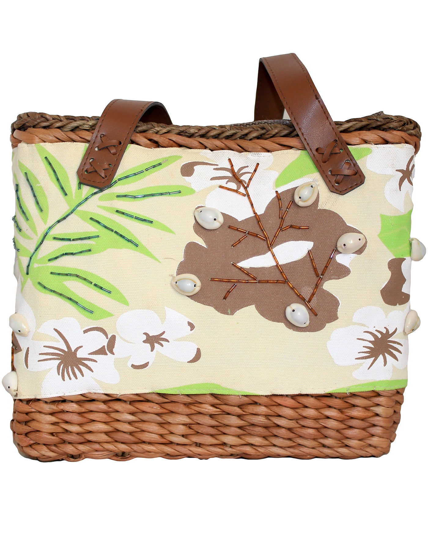 Fino CJK-05050 Straw /Canvas Bag with Front beading pattern