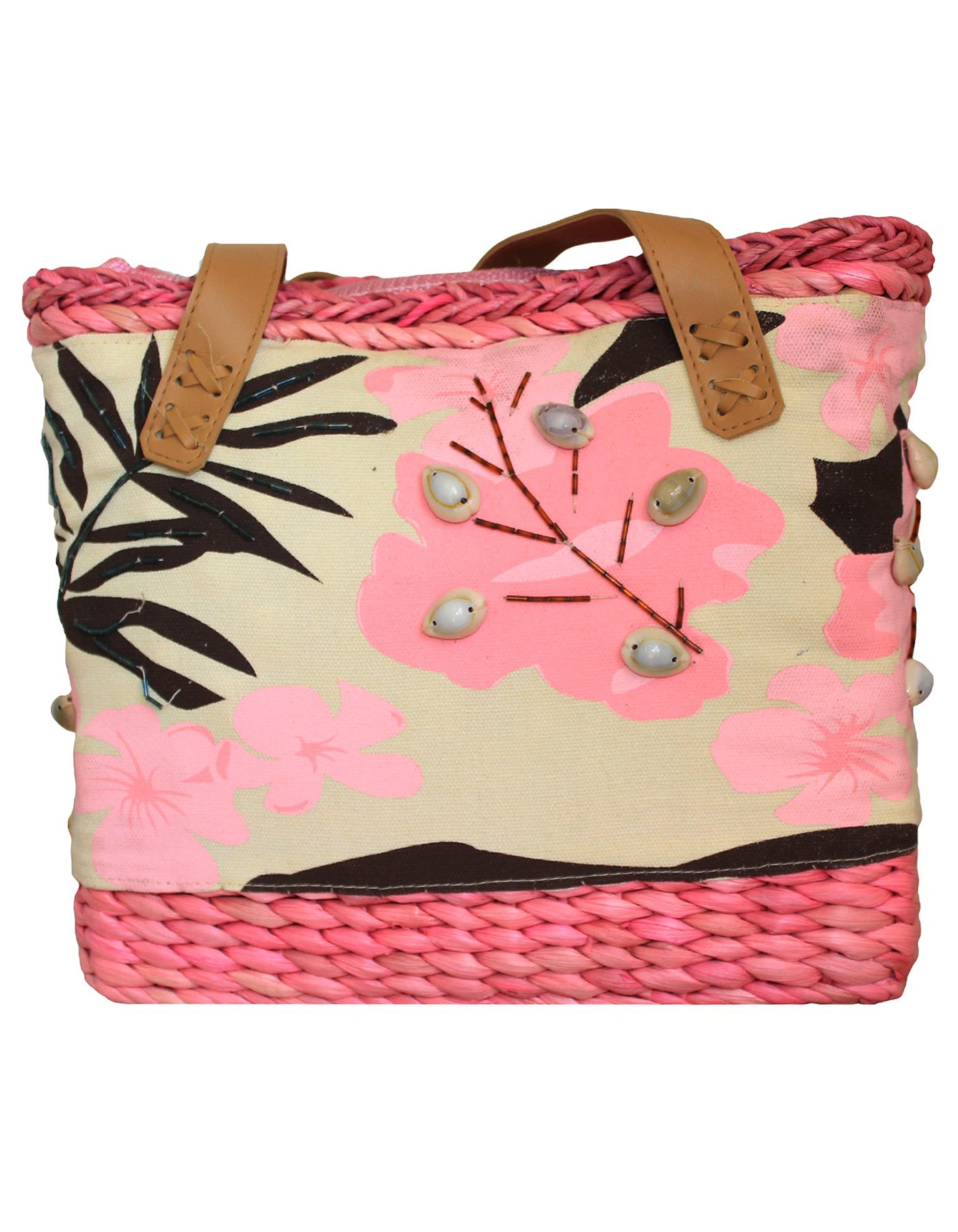 Fino CJK-05050 Straw /Canvas Bag with Front beading pattern