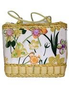 Fino CJK-05052 Straw/Canvas Floral Embellished Beach Bag