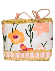 Fino CJK-05052 Straw/Canvas Floral Embellished Beach Bag