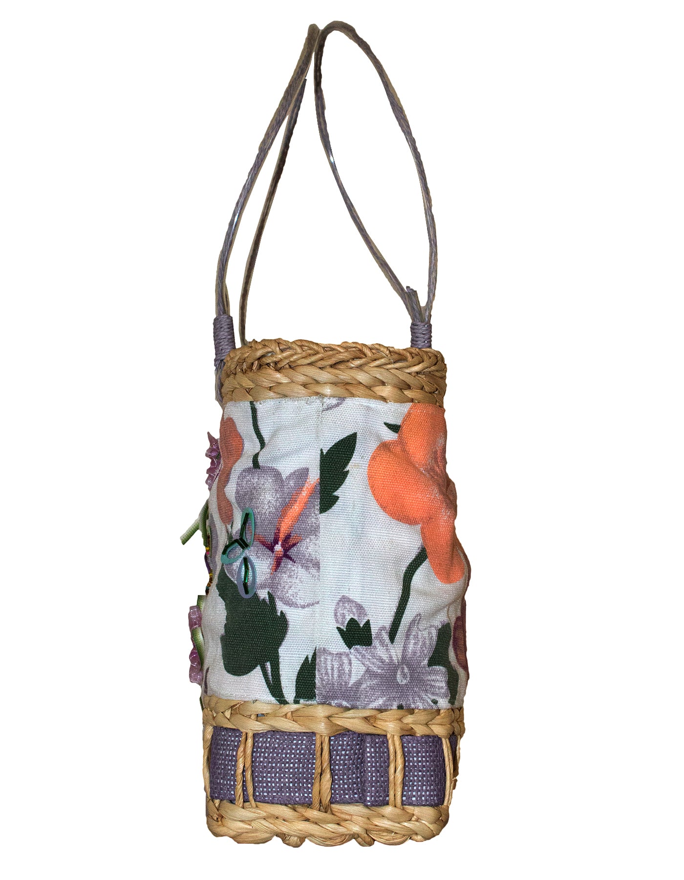 Fino CJK-05052 Straw/Canvas Floral Embellished Beach Bag