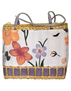 Fino CJK-05052 Straw/Canvas Floral Embellished Beach Bag