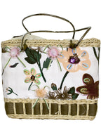 Fino CJK-05052 Straw/Canvas Floral Embellished Beach Bag