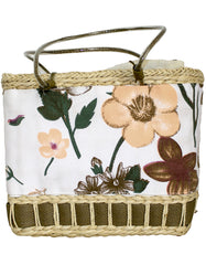 Fino CJK-05052 Straw/Canvas Floral Embellished Beach Bag