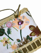 Fino CJK-05052 Straw/Canvas Floral Embellished Beach Bag