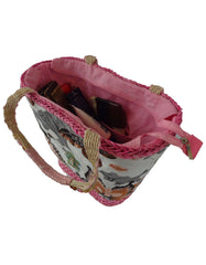 Fino CJK-05053 Butterfly Straw Basket with Beaded Handles