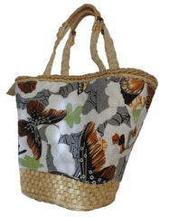 Fino CJK-05053 Butterfly Straw Basket with Beaded Handles