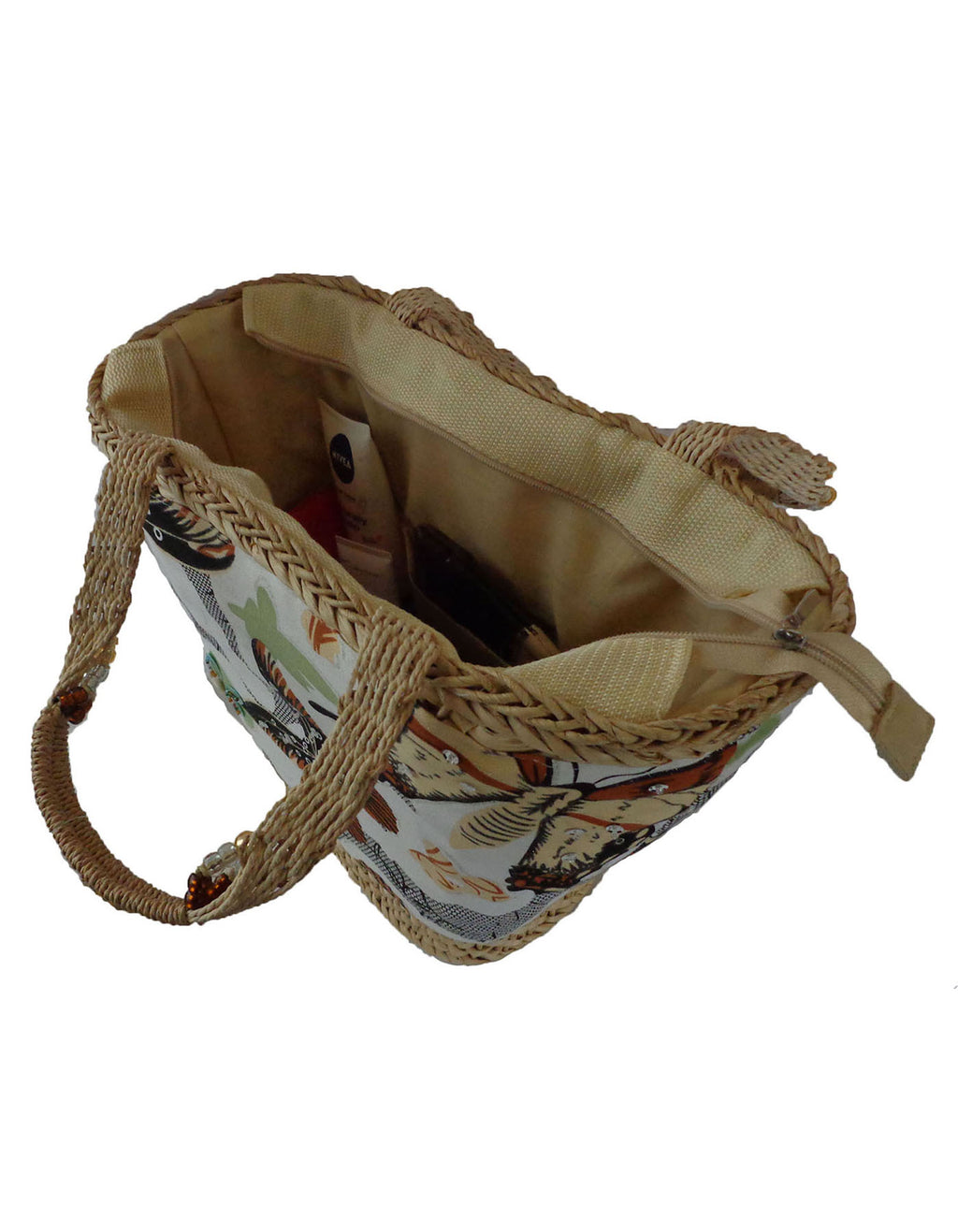 Fino CJK-05053 Butterfly Straw Basket with Beaded Handles