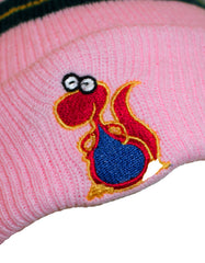 Fino DINO321 Girls Knitted Beanie with Dinosaur Stitch and Tassel Ponytail