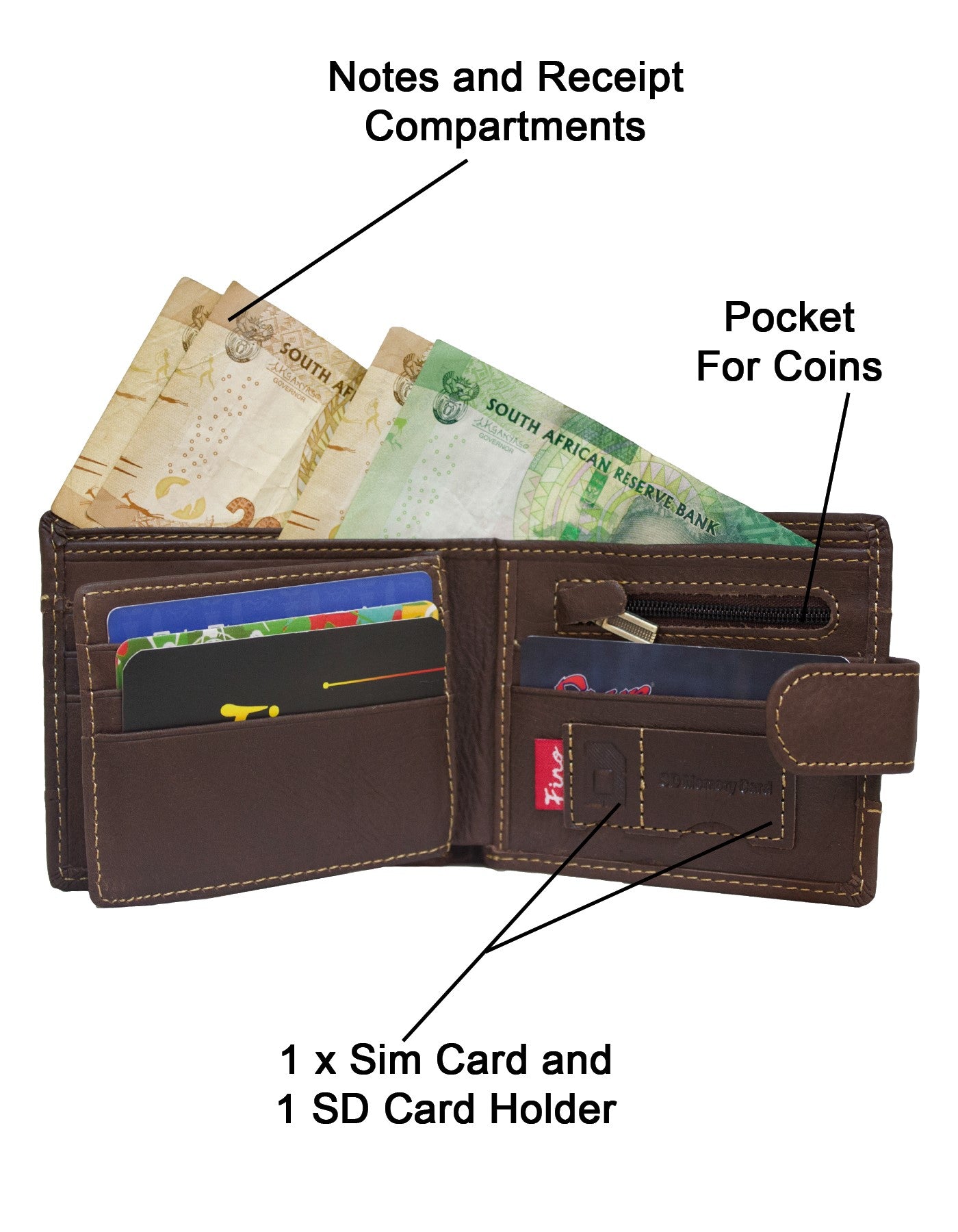 Fino DWS-1803 Genuine Leather Rhino Design Wallet with SD Card Holder & Box