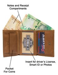 Fino DWS-814 Genuine Leather Men s Slim Trifold Wallet - Light Brown