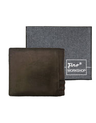 Fino DWS-819 Genuine Leather Bifold Wallet with Box - Coffee