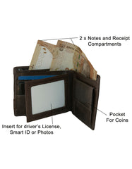 Fino DWS-819 Genuine Leather Bifold Wallet with Box - Coffee
