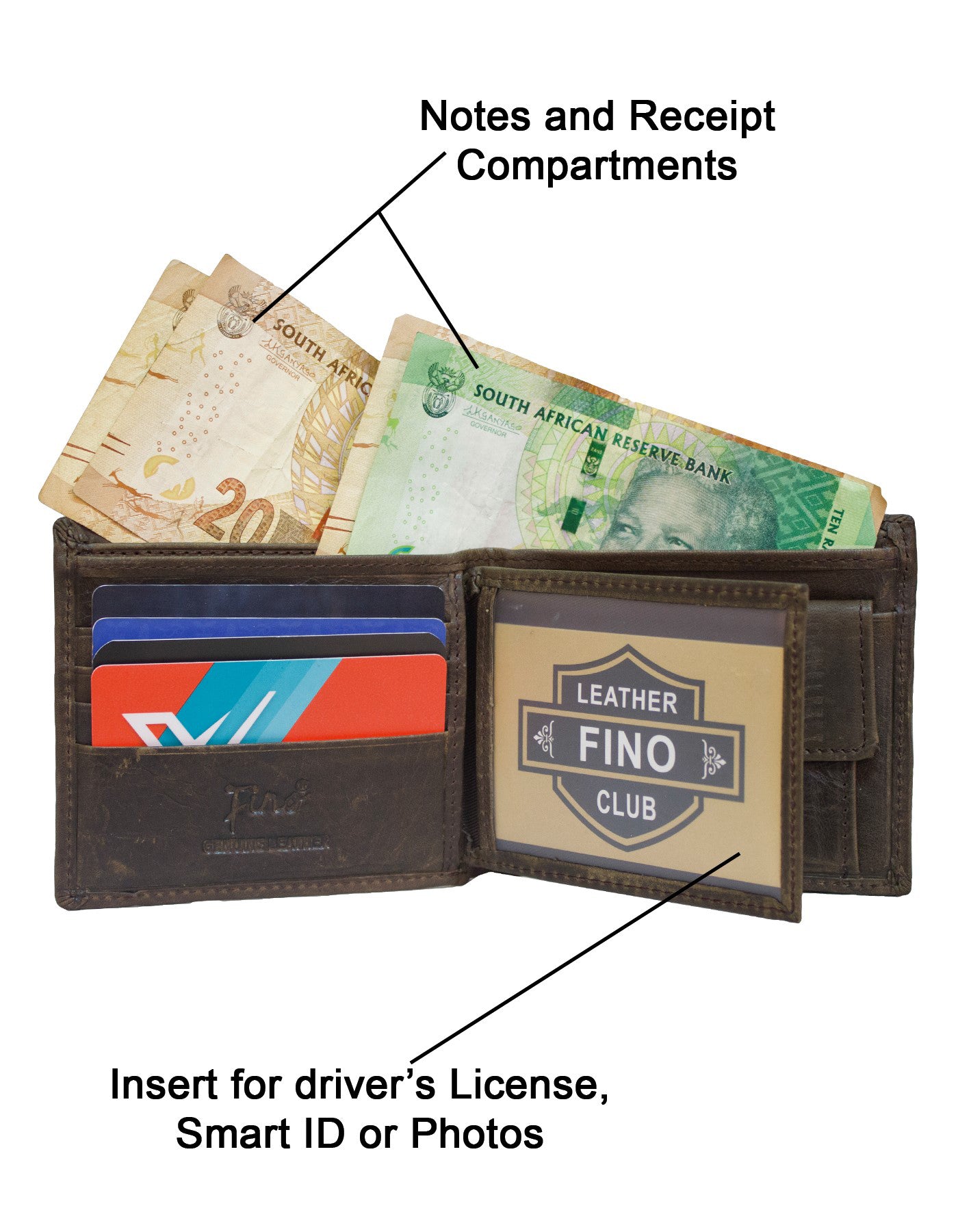 Fino DWS-820S Genuine Leather Bi-fold Wallet with Box - Dark Brown