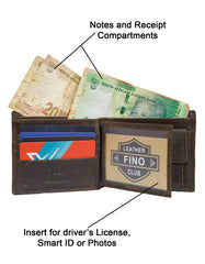 Fino DWS-820S Genuine Leather Bi-fold Wallet with Box - Dark Brown