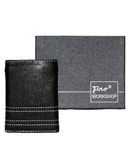 Fino DWS-822 Stitched Genuine Leather Slim Compact Trifold Wallet with Box