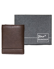 Fino DWS-823 Genuine Leather Logo Design Slim Compact Trifold Wallet with Box