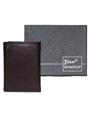 Fino DWS-824 Genuine Leather Plain Slim Compact Trifold Wallet with Box