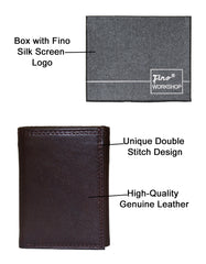 Fino DWS-824 Genuine Leather Plain Slim Compact Trifold Wallet with Box