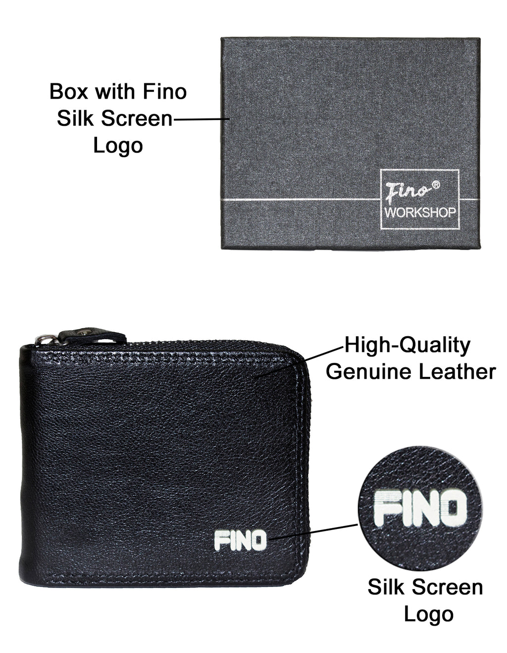 Fino DWS-825 Genuine Leather Zip Around Wallet with Box