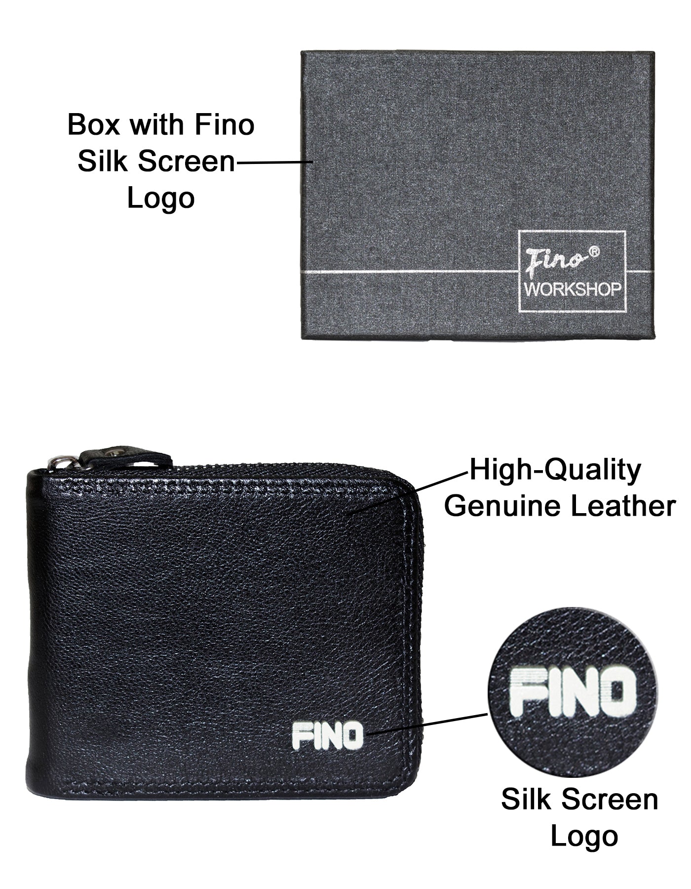 Fino DWS-825 Genuine Leather Zip Around Wallet with Box