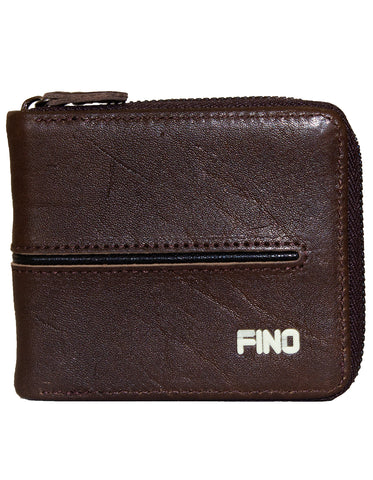 Fino Genuine Leather Zip Around with Line & Logo Wallet with Box