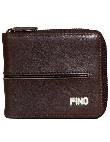 Fino DWS-826 Genuine Leather Zip Around with Line & Logo Wallet with Box