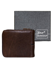 Fino DWS-826 Genuine Leather Zip Around with Line & Logo Wallet with Box