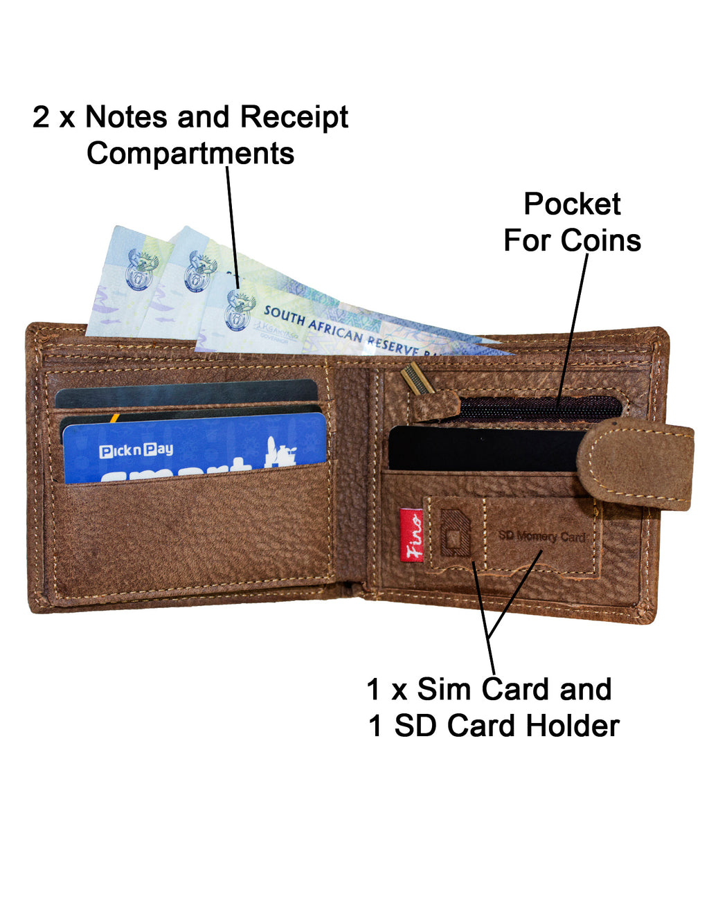 Fino DWS-8307C Genuine Leather Dakota Red Wallet with SD Card Holder & Box