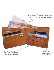 Fino DWS-87021 Genuine Leather Wallet with SD Card Holder & Box - Brown