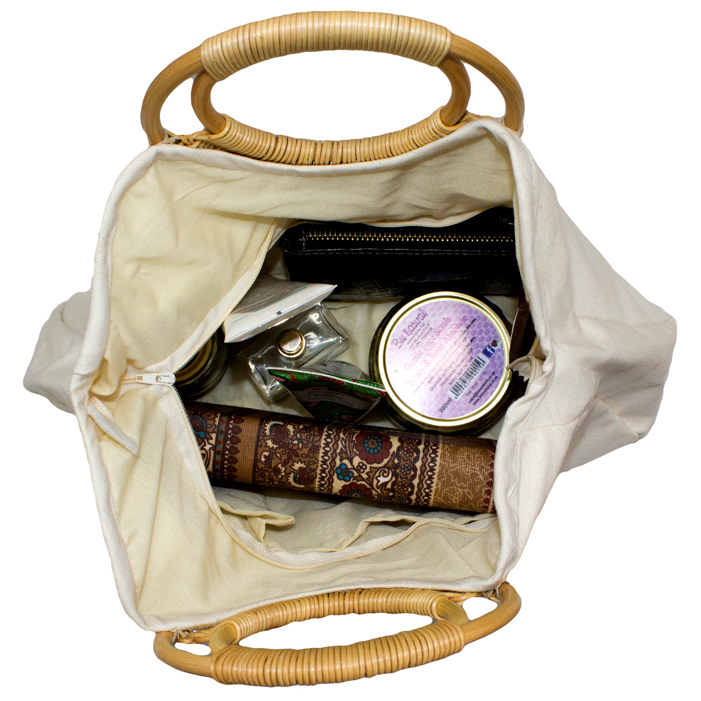 Fino DY20050 Lotus Flower Embroidery Canvas Bag- Beige