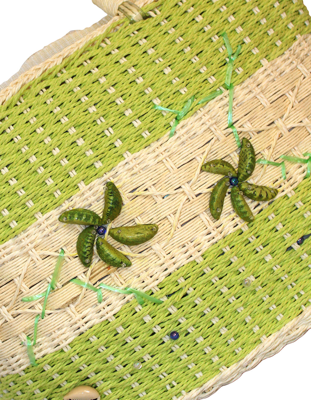 Fino FYL03-1023 Straw/Beach Bag with front Shells and Bead Work