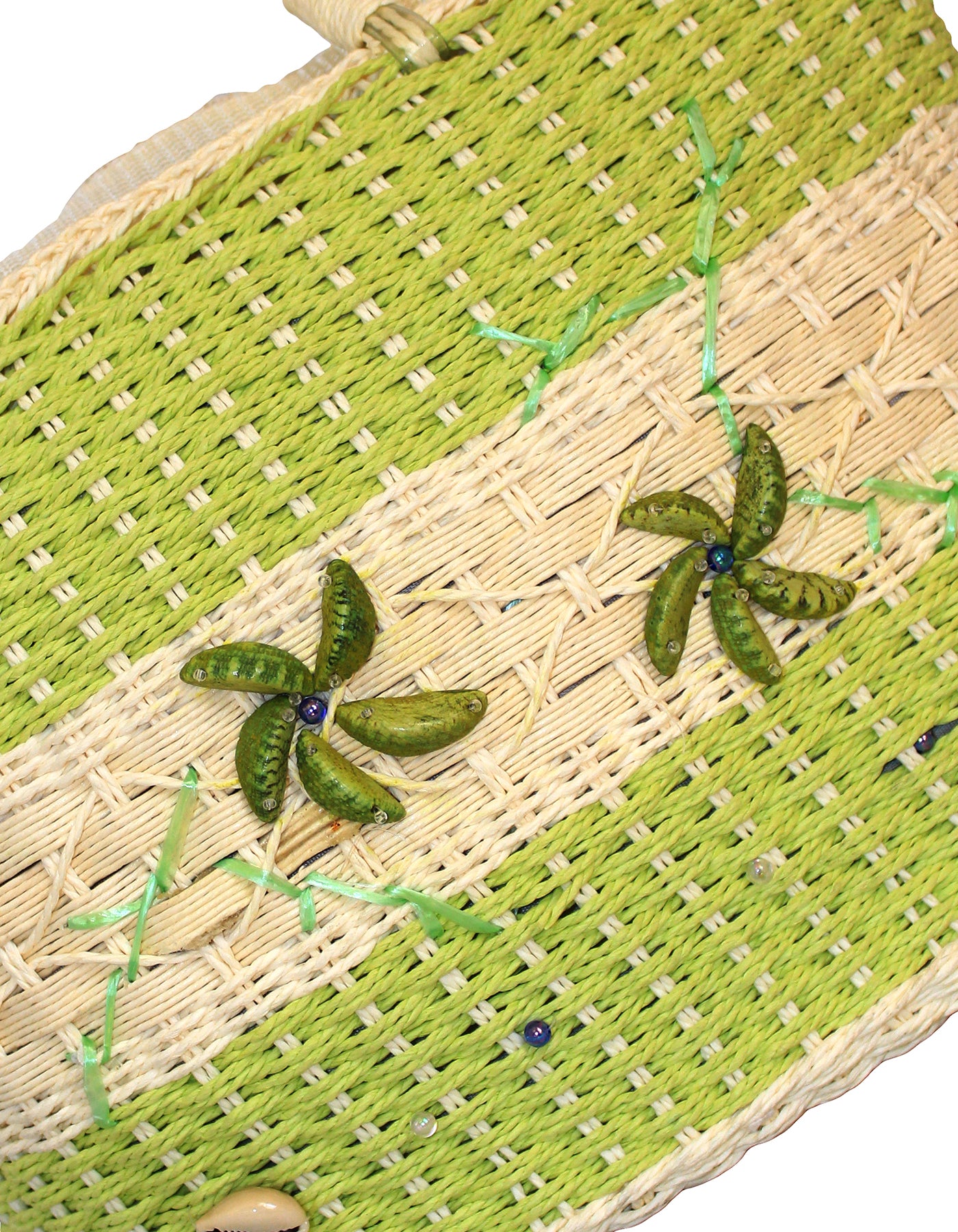Fino FYL03-1023 Straw/Beach Bag with front Shells and Bead Work