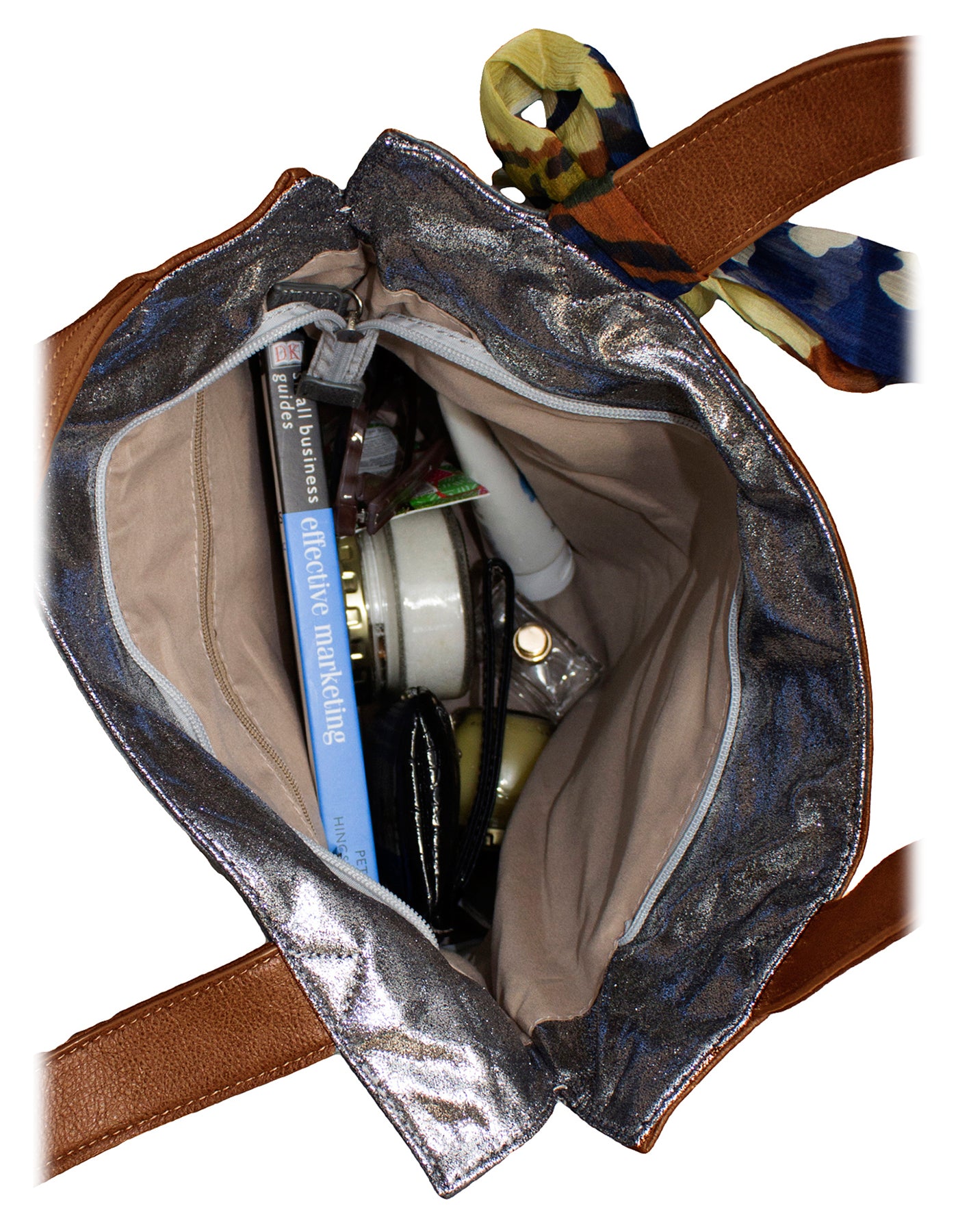 Fino G-8210 Classy Faux Leather Handbag with Scarf Trim