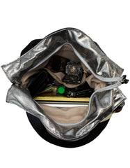 Fino G-8210+6119 Faux Leather Handbag with Scarf Trim & Purse Set - Black