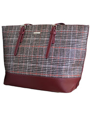 Fino G-8211-2 Faux Leather Check Print Tote Handbag