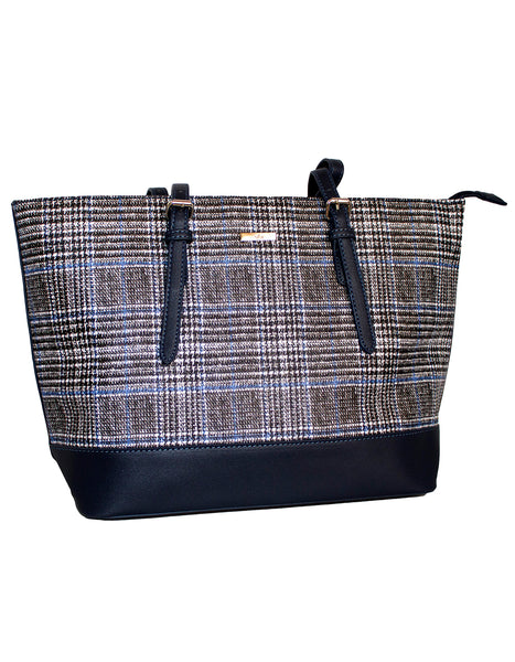 Fino G-8211-2 Faux Leather Check Print Tote Handbag