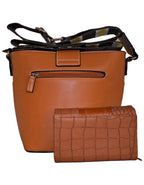 Fino G-9106+975-093 Faux Leather Crossbody Shoulder Bag & Purse Set- Brown