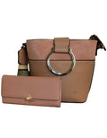 Fino G-9106+A751331 Faux Leather Crossbody Shoulder Bag & Purse Set- Dusty Pink