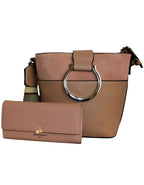 Fino G-9106+A751331 Faux Leather Crossbody Shoulder Bag & Purse Set- Dusty Pink