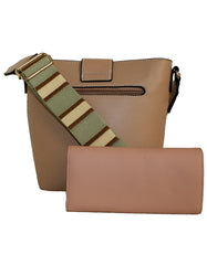 Fino G-9106+A751331 Faux Leather Crossbody Shoulder Bag & Purse Set- Dusty Pink