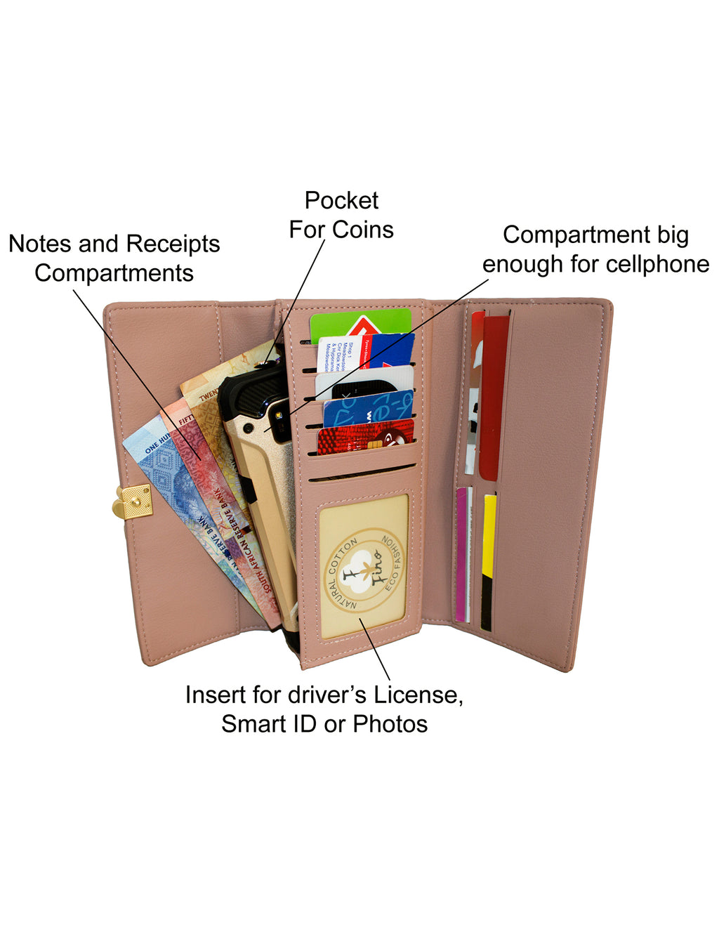 Fino G-9106+A751331 Faux Leather Crossbody Shoulder Bag & Purse Set- Dusty Pink