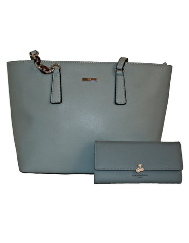 Fino G-9111+751331 Faux Leather Tote Bag & Purse Set - Light Blue