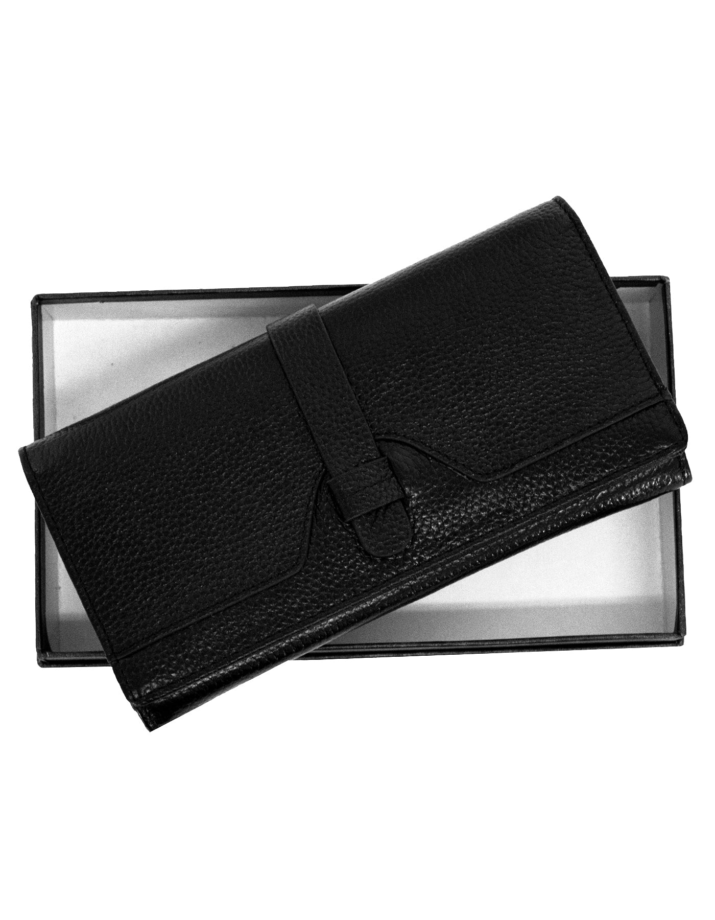 GIO-1023 Full Grain Genuine Leather Purse with Box- Black