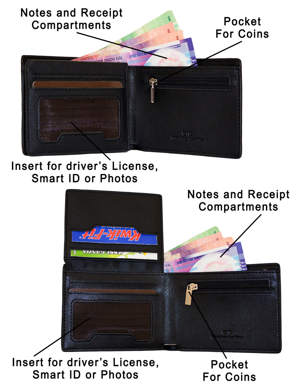 GIO 102 Full Grain Genuine Leather Bifold Wallet – Black
