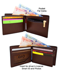 GIO 104 Full Grain Genuine Leather Unique Design Bifold Wallet – Brown
