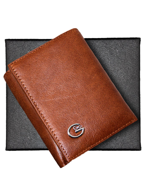 GIO 1624 Top Grain Genuine Leather Slim Compact Wallet with Box- Brown