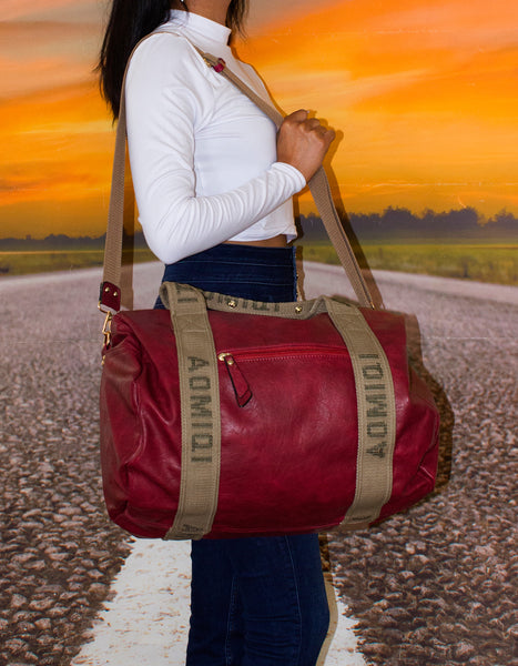 GIO-A153 Faux Leather Duffel or Overnight Travel Bag-Red