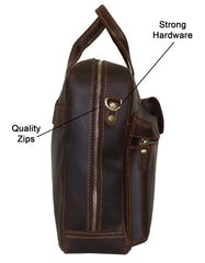 Fino GSX-019 Unisex Full Grain Genuine Leather Messenger Bag - Dark Coffee