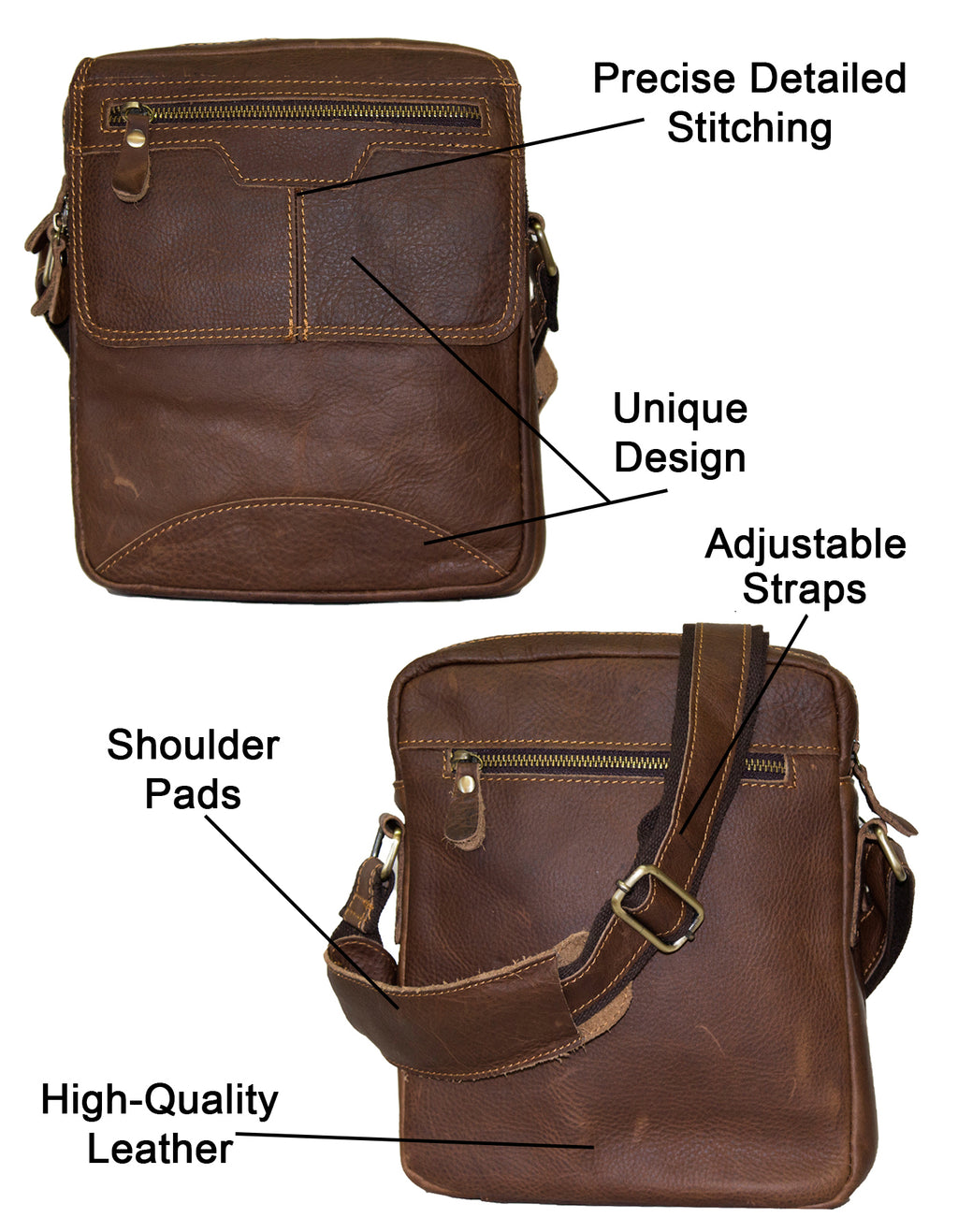 Fino GSX-029 Unisex Full Grain Genuine Leather Sling Bag – Brown